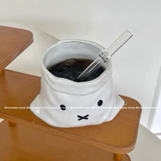 แก้วมัค แก้ว แก้วกาแฟ ins miffy🐰รูปทรงถุงผ้า 400ml สำหรับร้านกาแฟ พร้อมส่ง