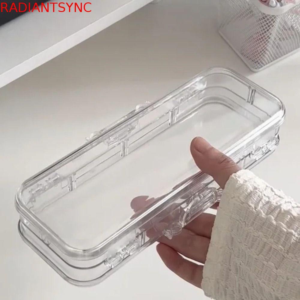 RADIANTSYNC เครื่องเขียนออแกไนเซอร์, กล่องดินสออะคริลิคสองชั้น, นักเรียนกล่องปากกา Ins ญี่ปุ่นใสเรียบง่าย