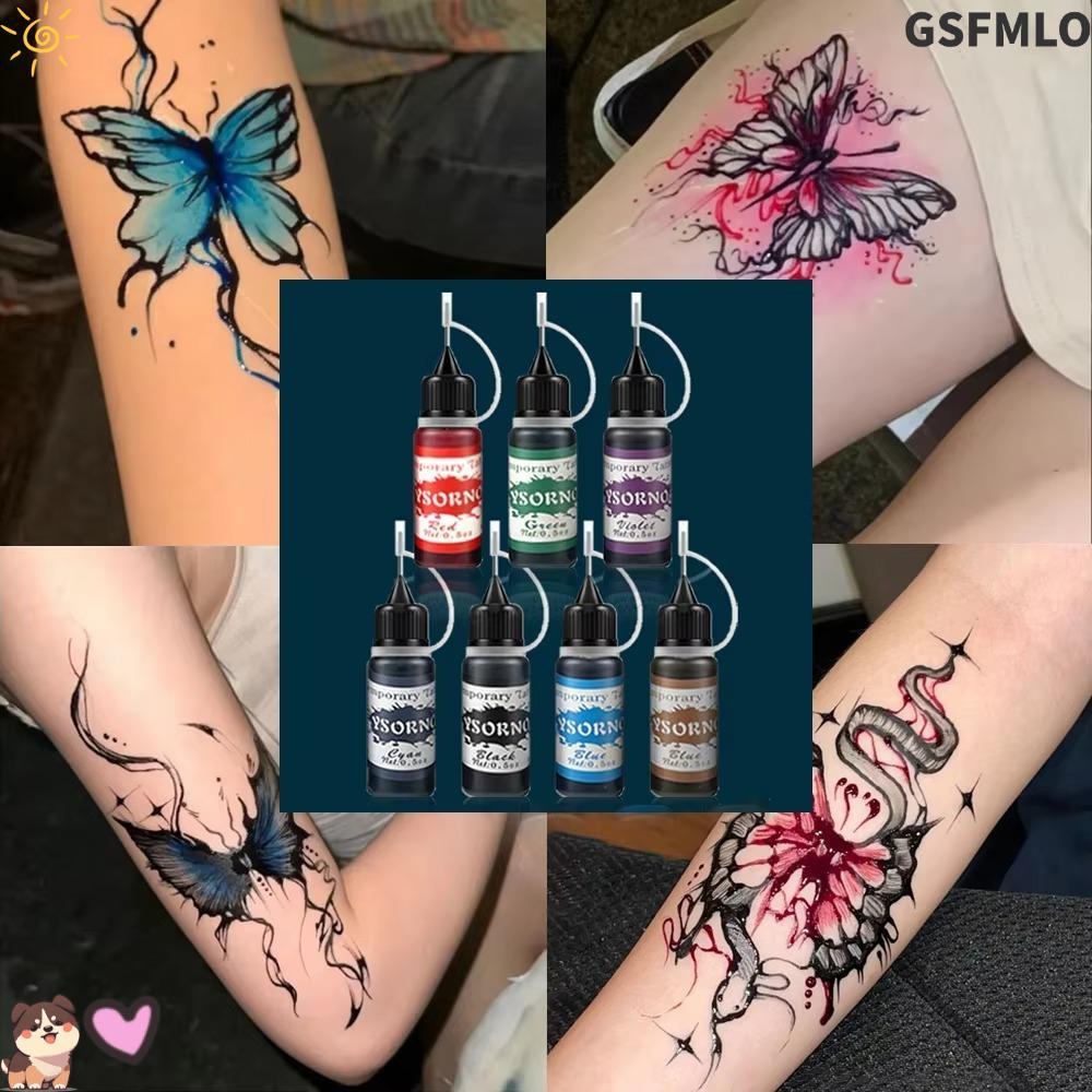GSFMLO หมึกสักชั่วคราว, 10ml Body Art Gloss Tint สีกึ่งถาวรปลอมหมึกทั่วไป, ของขวัญ DIY แต่งหน้าอุปกรณ์สี Hand-painted Tattoo ครีม