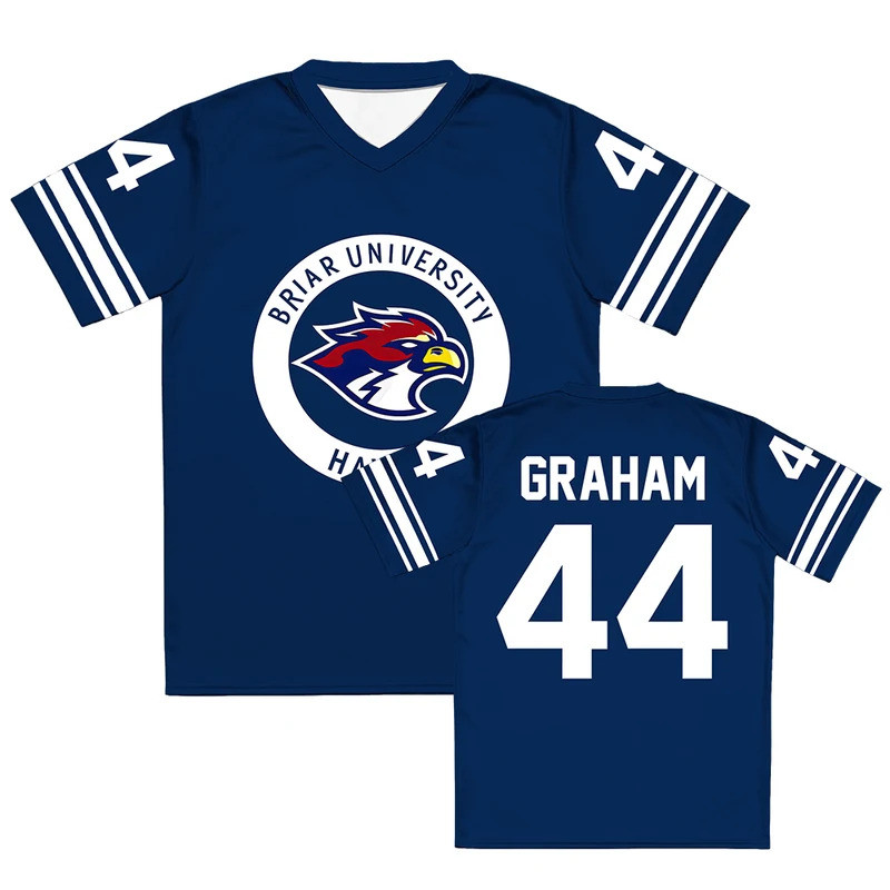 Ff-campus Thorny University Jeffrey Graham 44 22 Di Laurentiis 66 Tucker 46 เสื้อยืดแขนสั้นคอวีผู้ชาย 3D การพิมพ์ 9SPJ