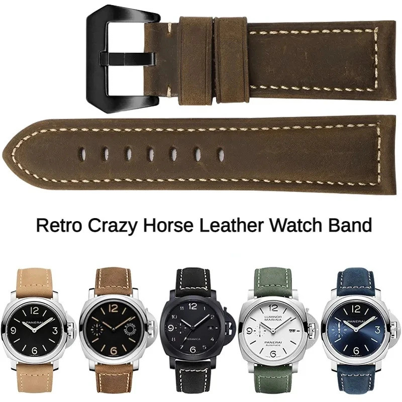 สายนาฬิกาพร้อมหนังเหมาะสําหรับ Panerai PAM111/441 สายหนัง Crazy Horse 20mm 22mm 24mm 26mm