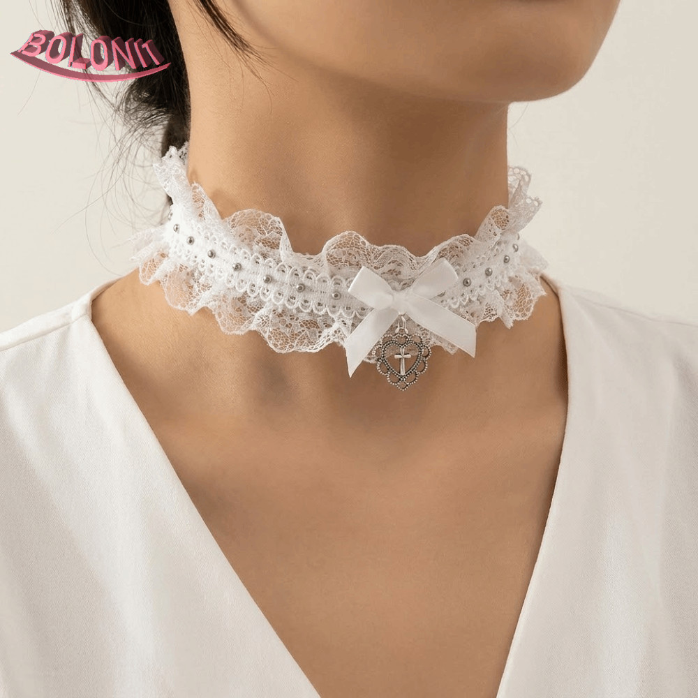 BO สร้อยคอลูกไม้, Y2K Love Heart Lolita Choker, อะนิเมะบทบาทเล่นอุปกรณ์เสริม Bow Collar Party เครื่อ