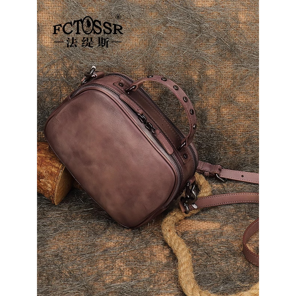 Fatis Original Casual Small Bag Handmade Cowhide Female Bag Retro Fashion Small Square Literary One-
