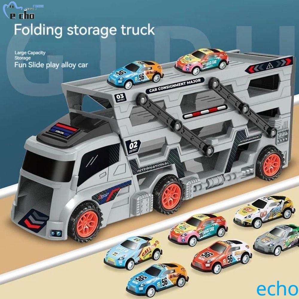 PIVOT Alloy Trailer Model,Diecast Metal Movable Joint Mini Container Truck, จําลองรถขนส่งดึงกลับรั้ว