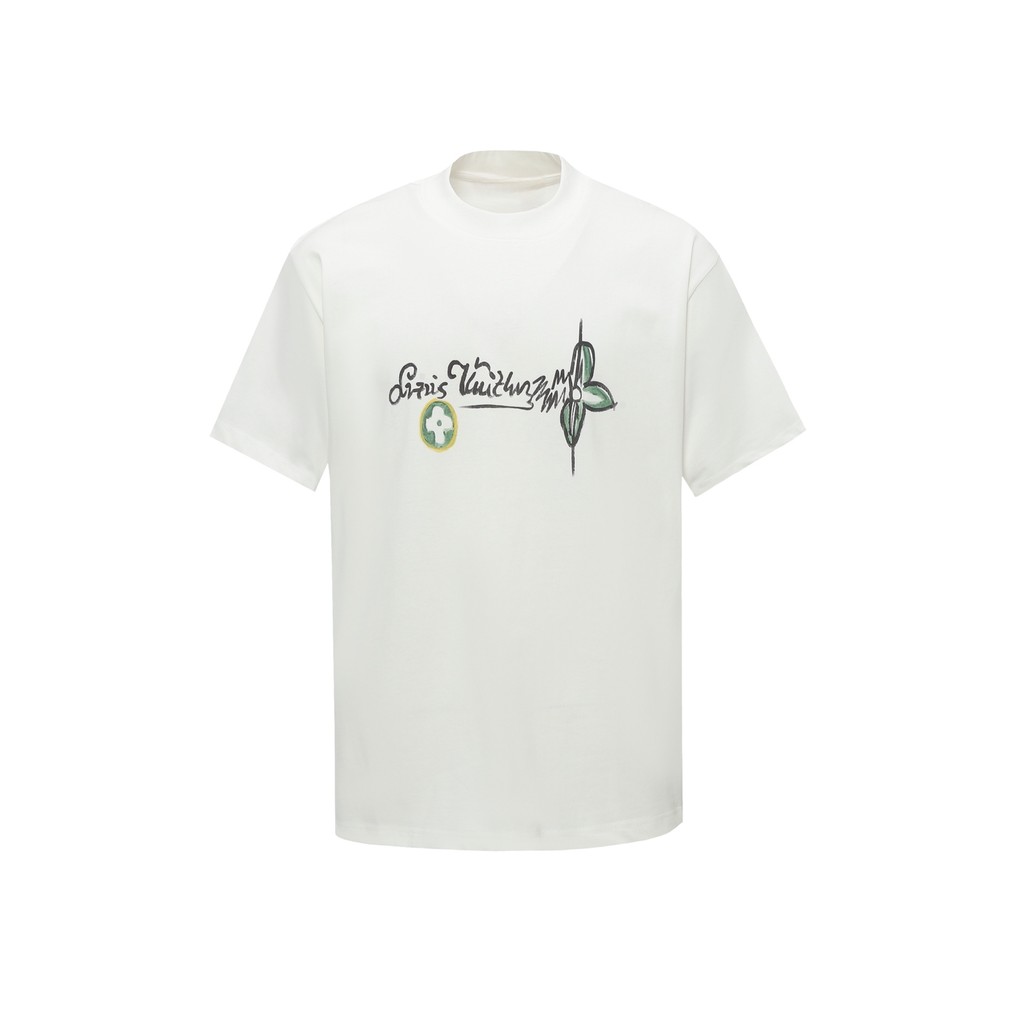 LOU * IS VUIT * TON/L * V/2026 ต้นฤดูใบไม้ผลิสไตล์ใหม่เสื้อยืดแขนสั้นผู้ชายผู้หญิงคู่สไตล์จดหมายพิมพ