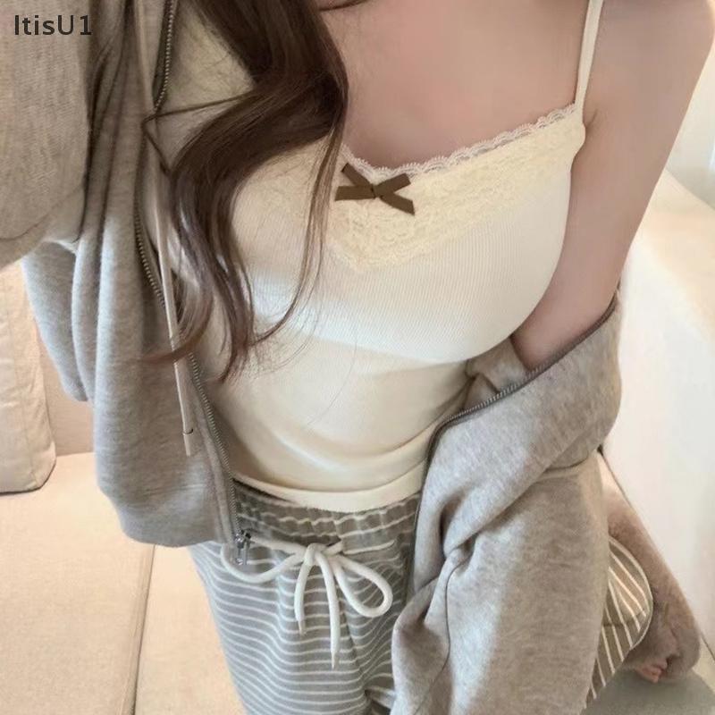 [FSP] โบว์ตกแต่ง V คอ Slim Tank ใหม่เป็นมิตรกับผิวเซ็กซี่กลับลูกไม้ Trim ลูกไม้เซ็กซี่ Trim แรงเสียด