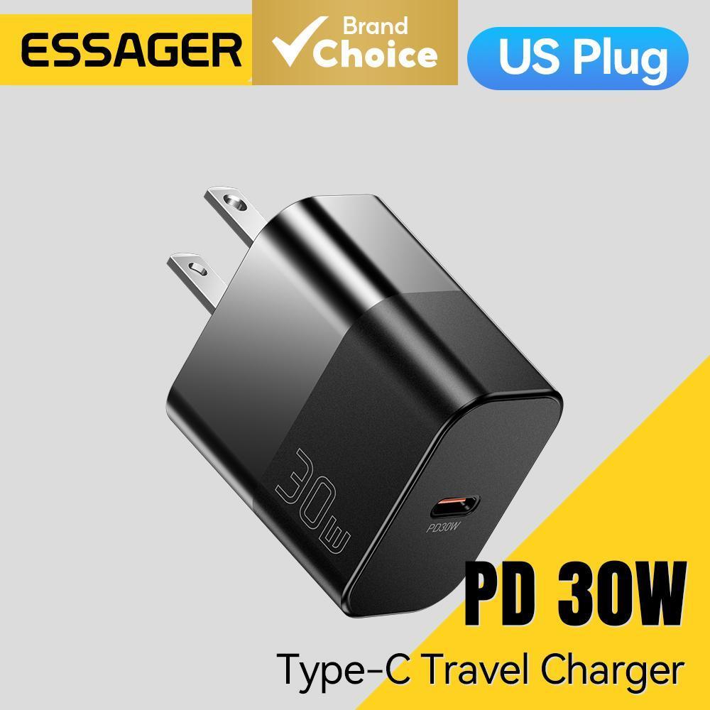 Essager 30W ที่ชาร์จ USB-C แบบพกพา ชาร์จเร็ว PD สําหรับ iPhone 16 15 14 13 Pro Max Xiaomi Galaxy Ultra
