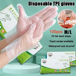 เก็บเงินปลายทาง！100ชิ้น ถุงมือ tpe ทำ อาหาร อย่างหนา เหนียว ถุงมือพลาสติก แบบใช้แล้วทิ้ง