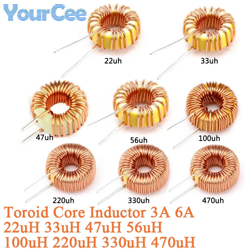 5pcs Inductor Toroid Core 3A 6A 22uH 33uH 47uH 56uH 100uH 220uH 330uH 470uH เหนี่ยวนําลมเหนี่ยวนําสํ