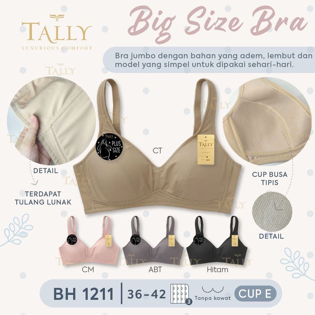 KATUN TALALY BRA BH JUMBO 1211 | FINE COTTON MATERIAL I SIZE 36 - 42 | ถ้วยอี | ถ้วยเต็ม | ไม่มีลวด 