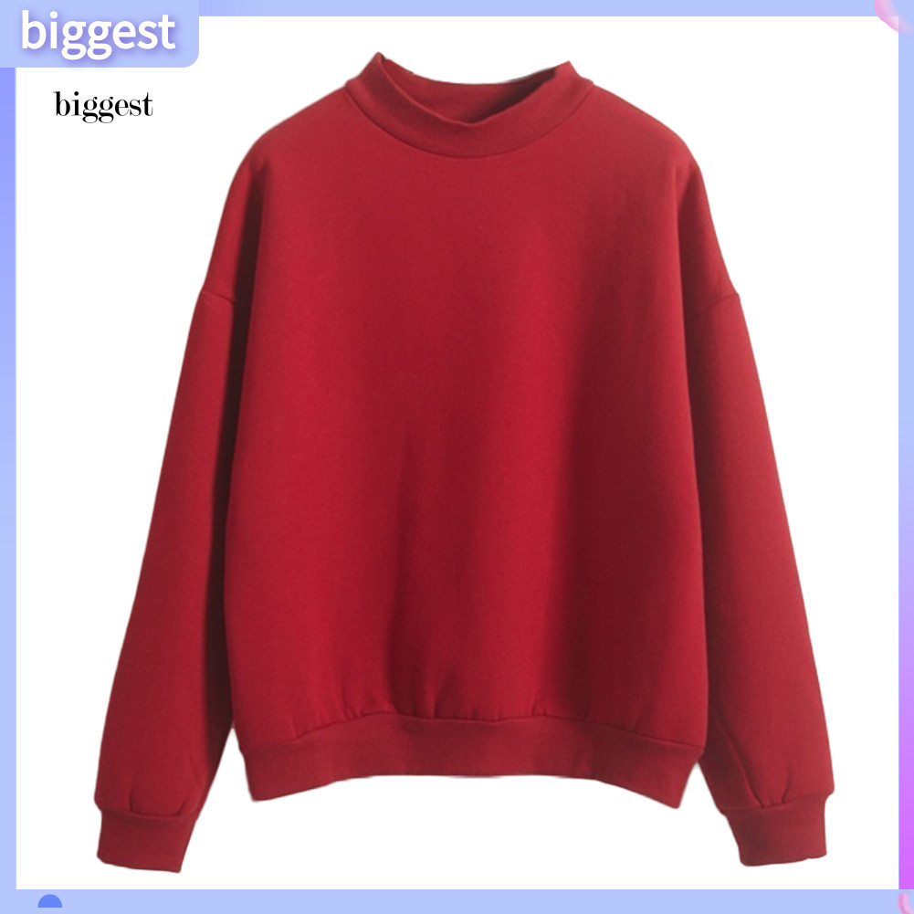 BGT ฤดูใบไม้ร่วงฤดูหนาวลําลองผู้หญิงสีทึบคอลูกเรือเสื้อแขนยาวเสื้อสวมหัว