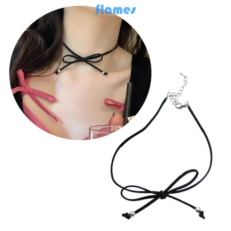FL มีสไตล์ Y2K เครื่องประดับคอ Bowknot จี้สร้อยคอสร้อยคอแบบปรับได้สําหรับเด็กผู้หญิง