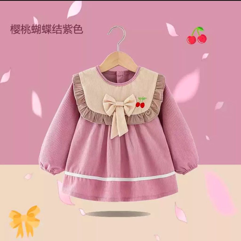 สาวเจ้าหญิงกระโปรง ชุดเอี๊ยม ผ้ากันเปื้อนเด็กแขนยาวหญิงเสื้อผ้าป้องกันเด็กกินเอี๊ยมกันน้ําฤดูใบไม้ร่วงฤดูหนาวย้อนกลับ การแต่งตัว