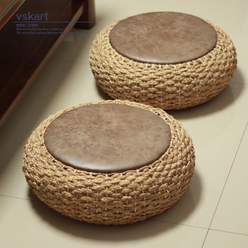 Futon cushion straw tatami meditation cushion balcony floor grass pier thickened rattan pouf round p
