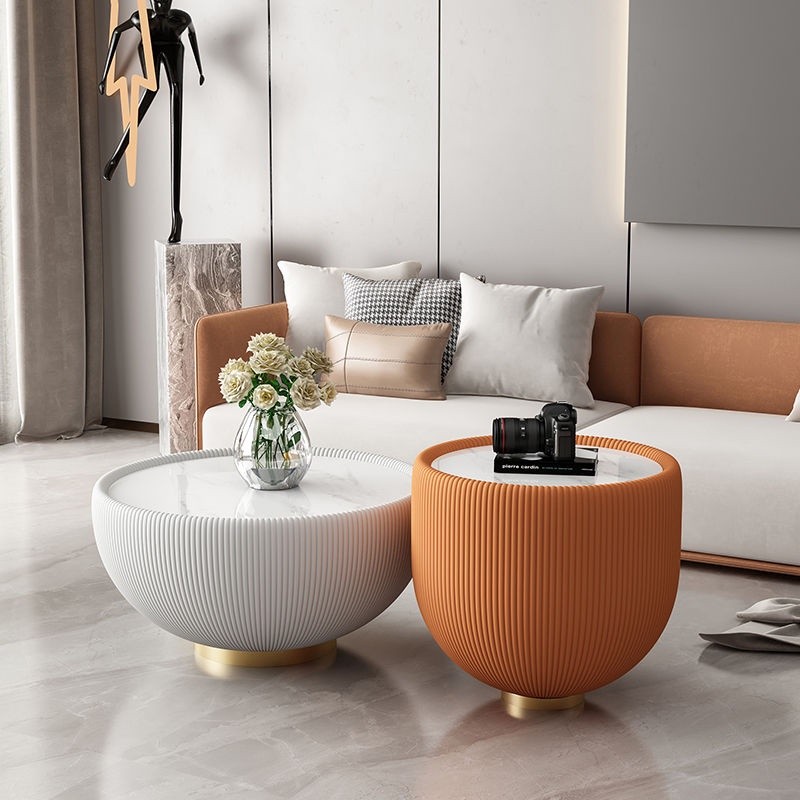 Bowl-shaped coffee table Nordic round slate tea table marble side table living room high-end simple 