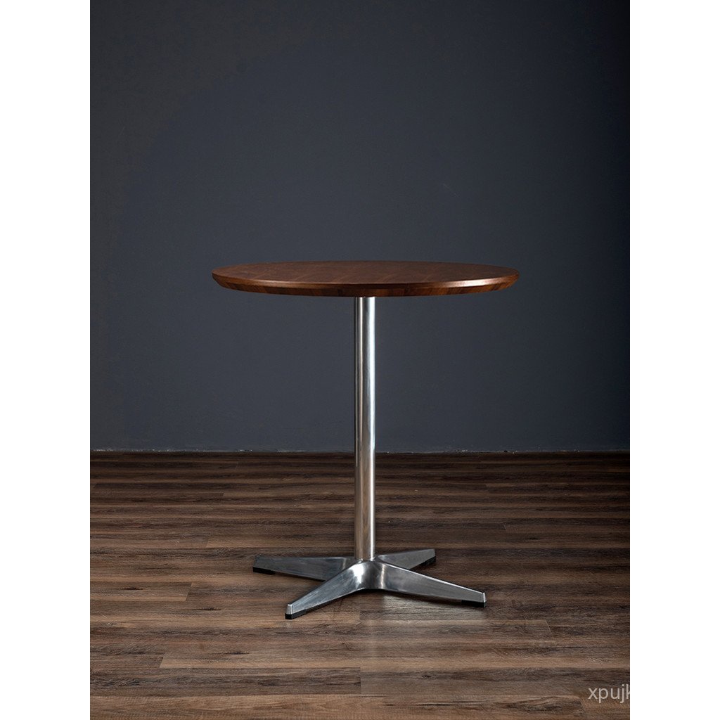 A10L Cafe Simple Table โต๊ะร้านอาหารสแตนเลสสีวอลนัท Negotiation โต๊ะกลมขนาดเล็กโต๊ะรับประทานอาหารเชิ