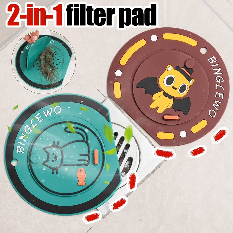 ยางแผ่นกรองท่อระบายน้ํา 2 ชิ้น – กลิ่นปิดกั้นน้ําดักผมจับ,ฝาครอบอ่างล้างจานในห้องน้ําพร้อมที่จับง่าย