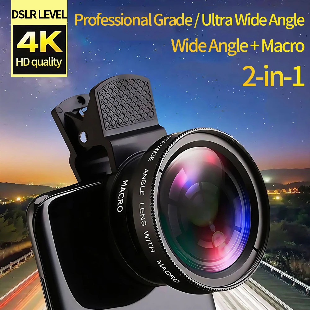 2 In 1 คลิปโทรศัพท์กล้องเลนส์ชุด 37 มม.0 45X Super มุมกว้าง Macro HD เลนส์ 49UV Filter สําหรับ iPhon