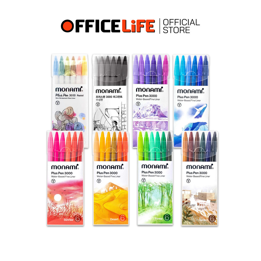 Monami (โมนามิ) ปากกาสีน้ำ ปากกา รุ่น plus pen 3000 ชุด 6 สี / 12สี / 24สี / 36สี / 48สี ( 1 กล่อง )