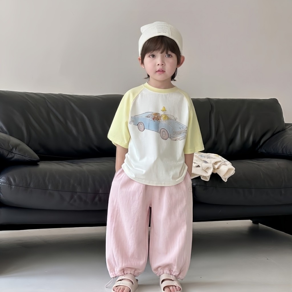Theioioio กางเกงขายาวเด็ก ทรงขากว้าง ผ้าคอตตอนพรีเมียม สัมผัสนุ่มใส่สบาย สีเหลือง/สีชมพูม่วง 2-6 ปี 