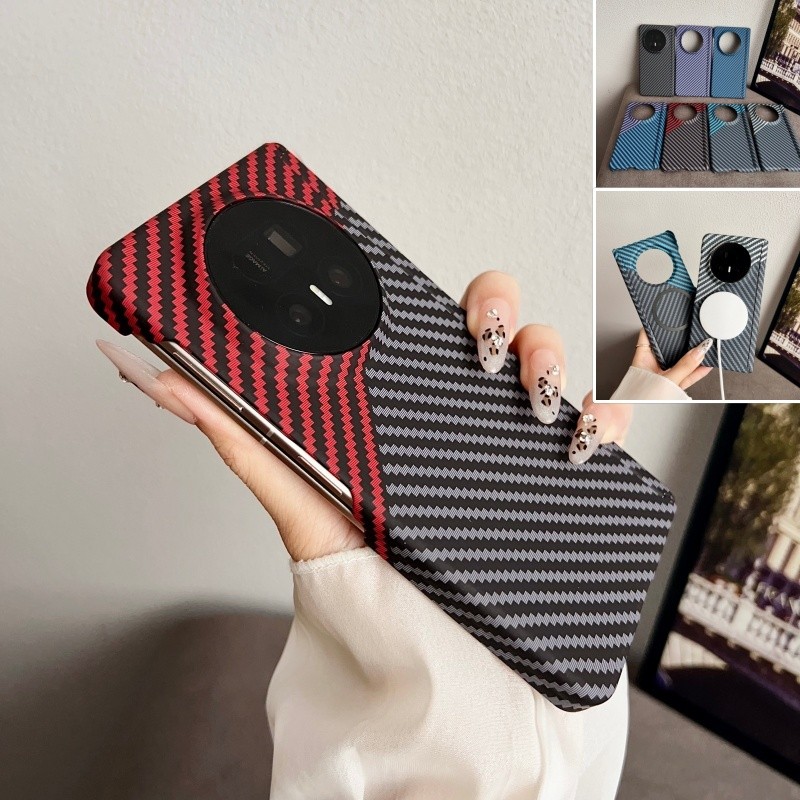 เคสโทรศัพท์แม่เหล็กคาร์บอนไฟเบอร์สําหรับ Vivo X FOLD 5 X FOLD3 PRO เคสแข็งพับสปริงบานพับเกราะป้องกัน