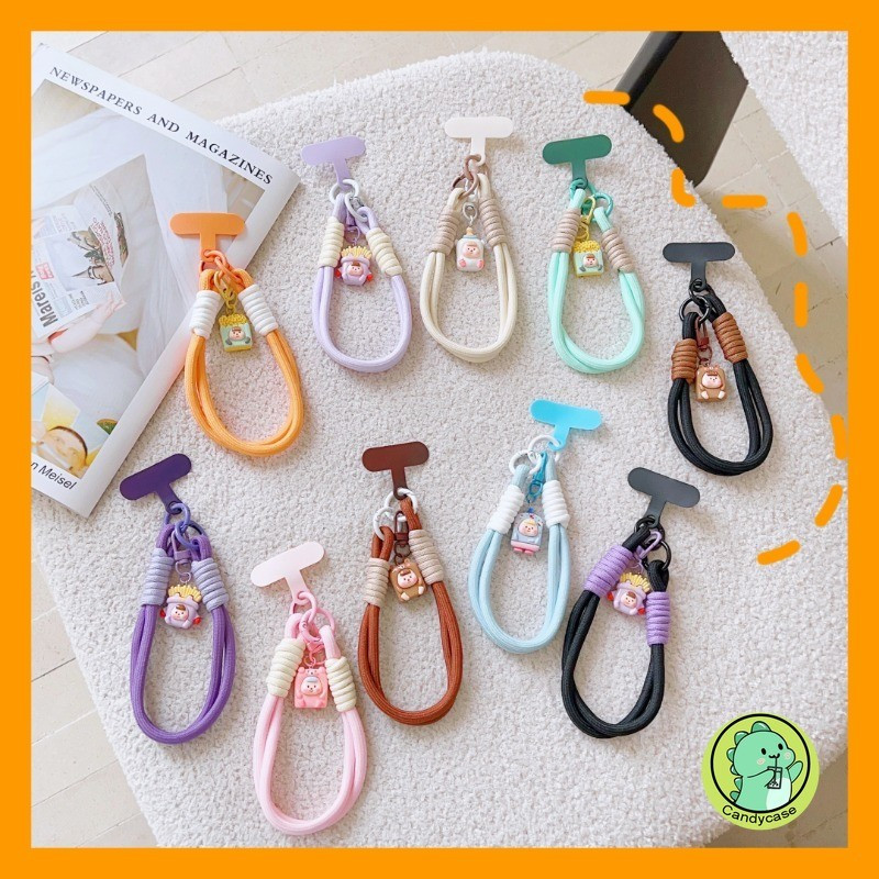สายคล้องโทรศัพท์แขวนแบบพกพาน่ารักการ์ตูนสาวบิดเชือกป้องกันการสูญหายแฟชั่นข้อมือที่แข็งแกร่งสั้นกรณีโทรศัพท์มือถือเชือกเส้นเล็กพร้อมจี้