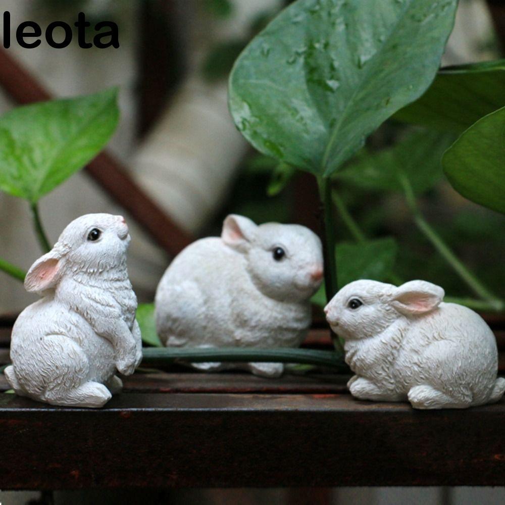 LEOTA 3 ชิ้นตุ๊กตากระต่าย,เรซิ่นประติมากรรมสัตว์น่ารัก,งานฝีมือน่ารักจําลองประณีตขนาดเล็กกระต่ายรูปปั้นสวน