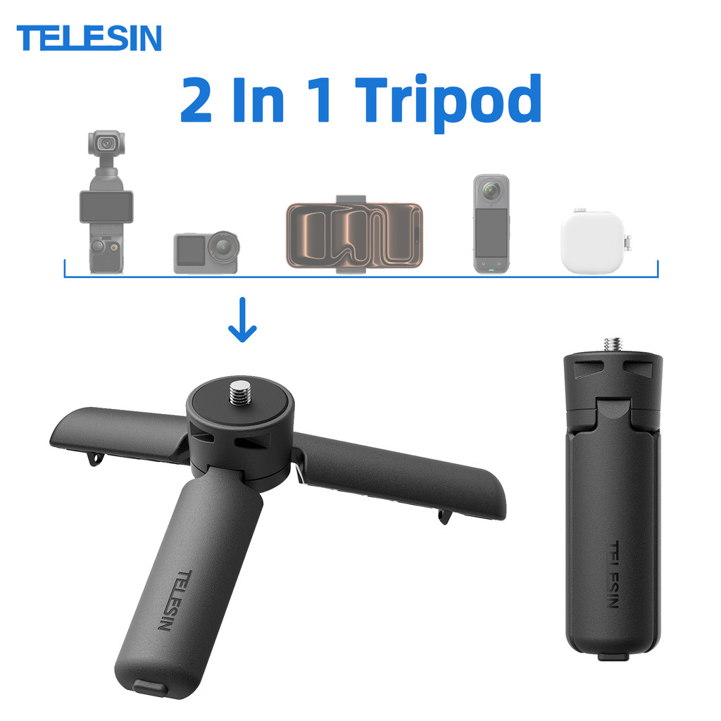 TELESIN 2 In 1 Mini ขาตั้งกล้องสําหรับ DJI Pocket 3 GoPro Action กล้อง Insta360 DJI Osmo โทรศัพท์มือถือ Stabilizer ขาตั้งกล้องเดสก์ท็อป