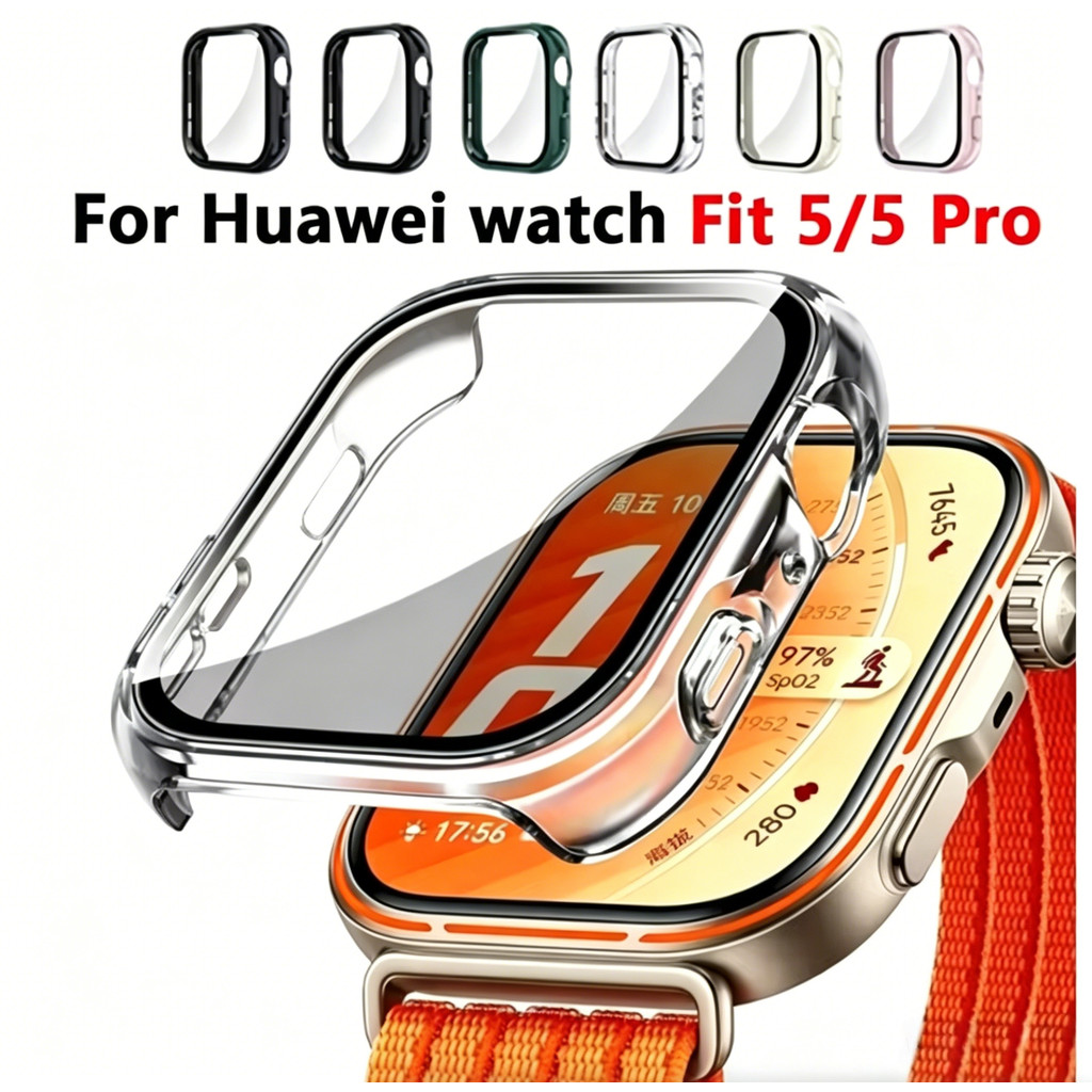 กระจกนิรภัย + สําหรับ Huawei Watch Fit 5 Pro Fit 5 อุปกรณ์เสริม All-Around PC กันชนป้องกันหน้าจอสําหรับ Huawei Watch Fit 5
