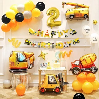 GeeParty ชุดลูกโป่งธีมก่อสร้าง 51 ชิ้น ลูกโป่งฟอยล์รถบรรทุก พร้อมแบนเนอร์ สำหรับตกแต่งงานเลี้ยงวันเกิด