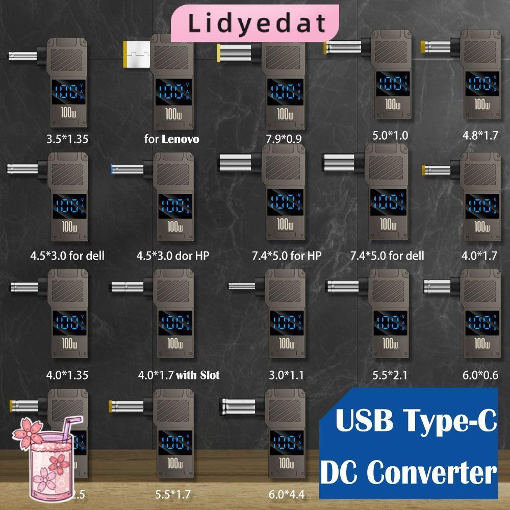 LIDYEDAT165 ตัวแปลง USB-C เป็น DC, จอแสดงผลดิจิตอลอัจฉริยะ Type-C เป็น DC Adapter, Universal Fast Charging PD 100W Notebook Charger Plug สําหรับ //Dell