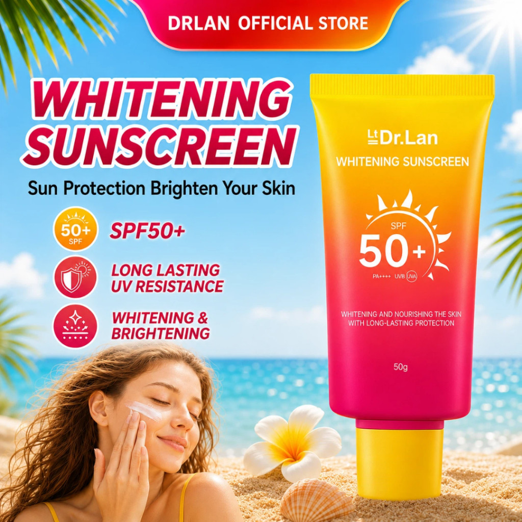Dr.Lan Whitening Sunscreen SPF50+ PA+++ 50g - UVA/UVB Protection ติดทนนาน บํารุง สูตร Anti-Aging & Non-Sticky