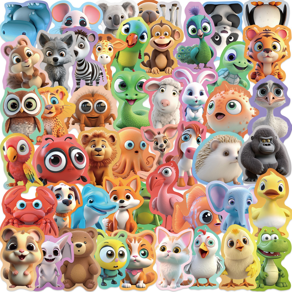 50 ชิ้น 3ง สไตล์น่ารักการ์ตูนสัตว์สติกเกอร์ งIY ของขวัญสําหรับเด็กทารกเด็ก