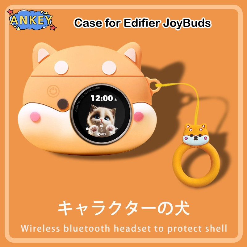 Case for Edifier JoyBuds Protective Silicone Cute 3D Corgi Shape Cartoon Covers Wireless Earbuds Shell TWS Headphone Portable with Ring