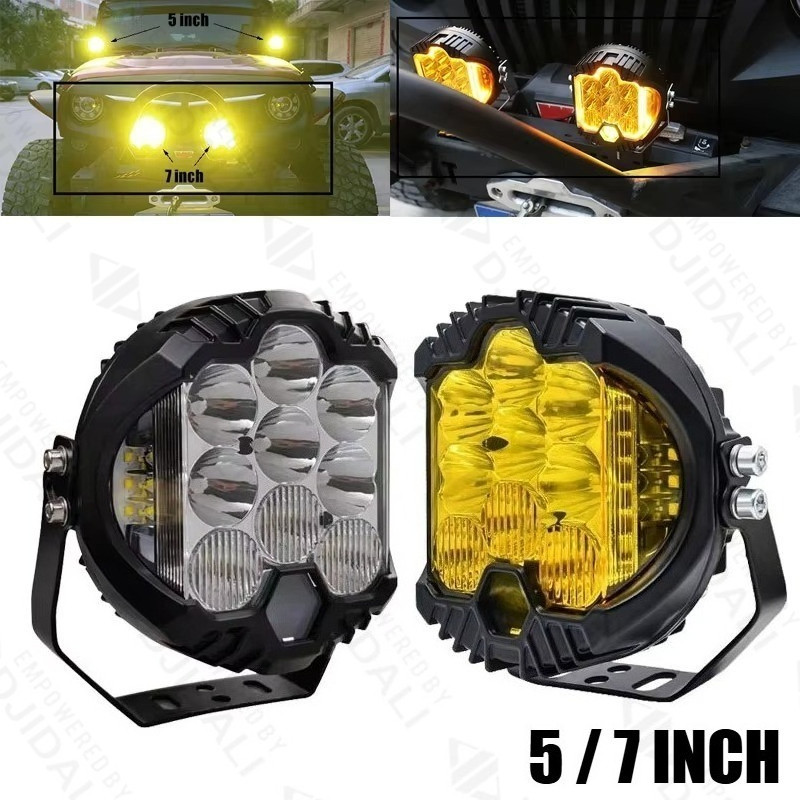 ไฟสปอร์ตไลท์ LED 5/7 นิ้ว 60W 12V-24V IP68 กันน้ำ 6500K 12000 ลูเมน สำหรับรถกระบะ ออฟโรด SUV เรือ พร้อมขายึดปรับมุมได้