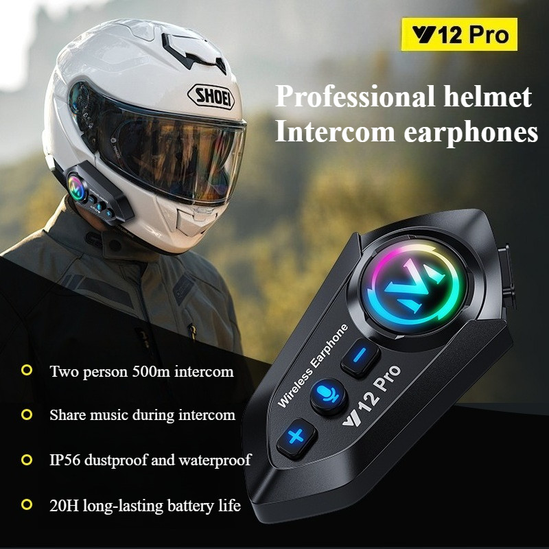 Y12Pro 500M หมวกกันน็อคมอเตอร์ไซค์อินเตอร์คอมบลูทูธ 5.4 ชุดหูฟังไร้สาย IPX6 วิทยุ FM RGB กันน้ํา