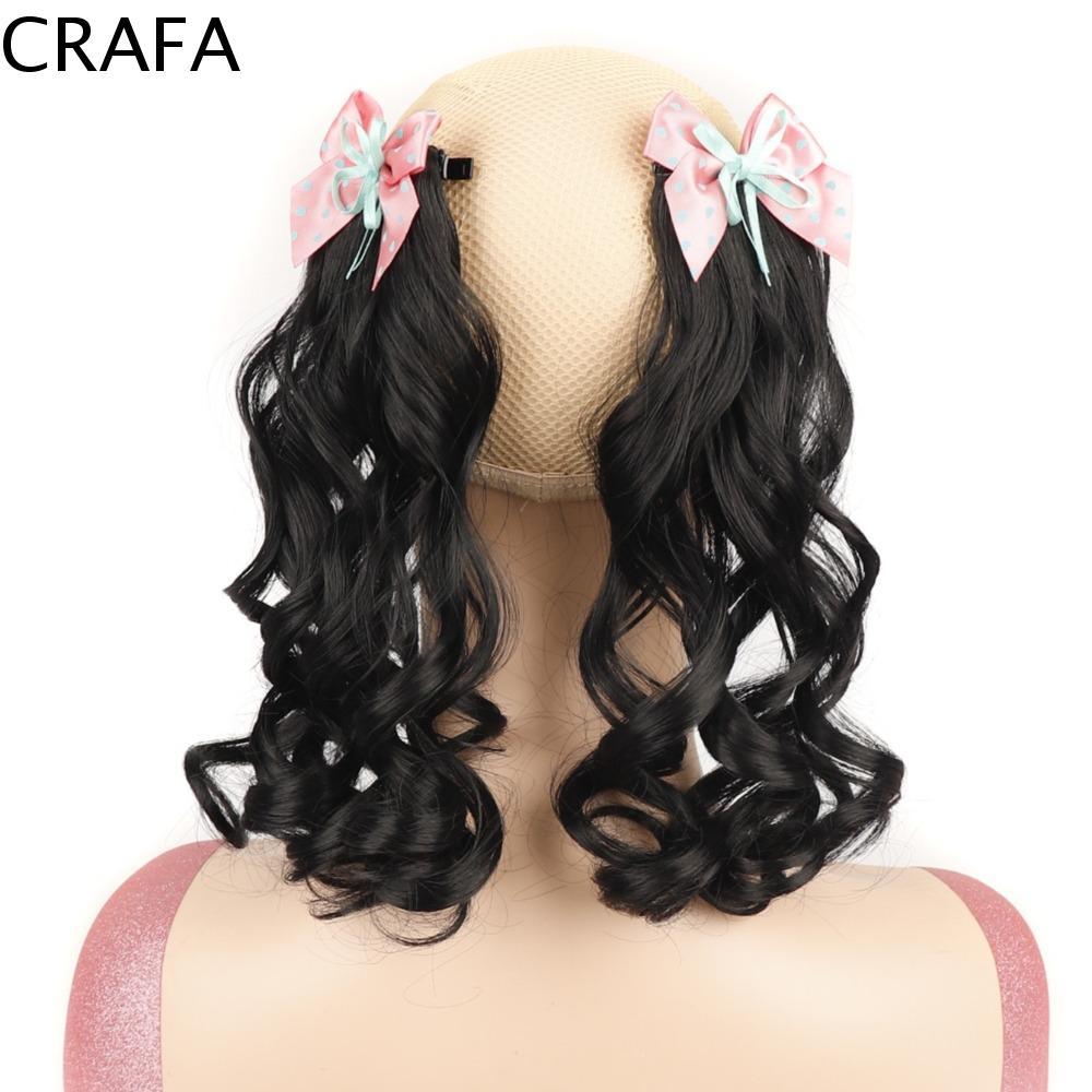 CRAFA 2 ชิ้น Bows Knot หางม้า, ต่อผมสังเคราะห์เด็ก Curly หางม้าวิกผม, ทนความร้อนตกแต่งนุ่มคลิปผมธรรมชาติผมหางม้าสาว