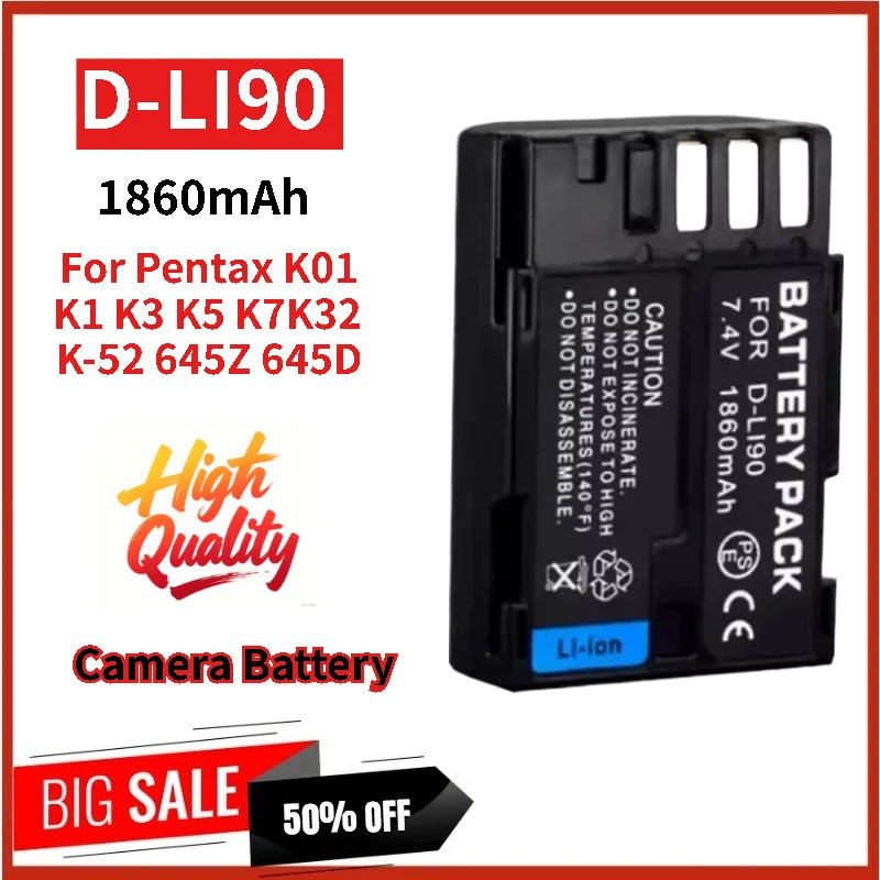 คุณภาพสูง D-LI90 แบตเตอรี่กล้อง 7.4V 1860mAh สําหรับ Pentax K01 K1 K3 K5 K7 K32 K-52 645Z 645D ยี่ห้
