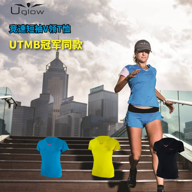 UGLOW 40% Off TSHIRT V-NECK Racing แขนสั้น V-NECK เสื้อยืดหญิง Carina Lau สไตล์เดียวกันสีดํา Running