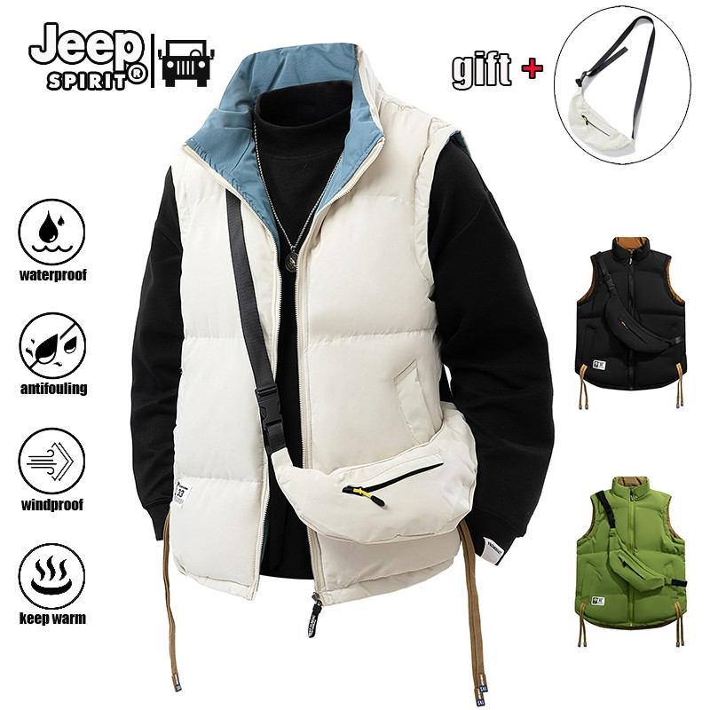 Jeep Spirit เสื้อกั๊กกํามะหยี่สองด้านเสื้อกั๊กกันน้ําสีดําหนา