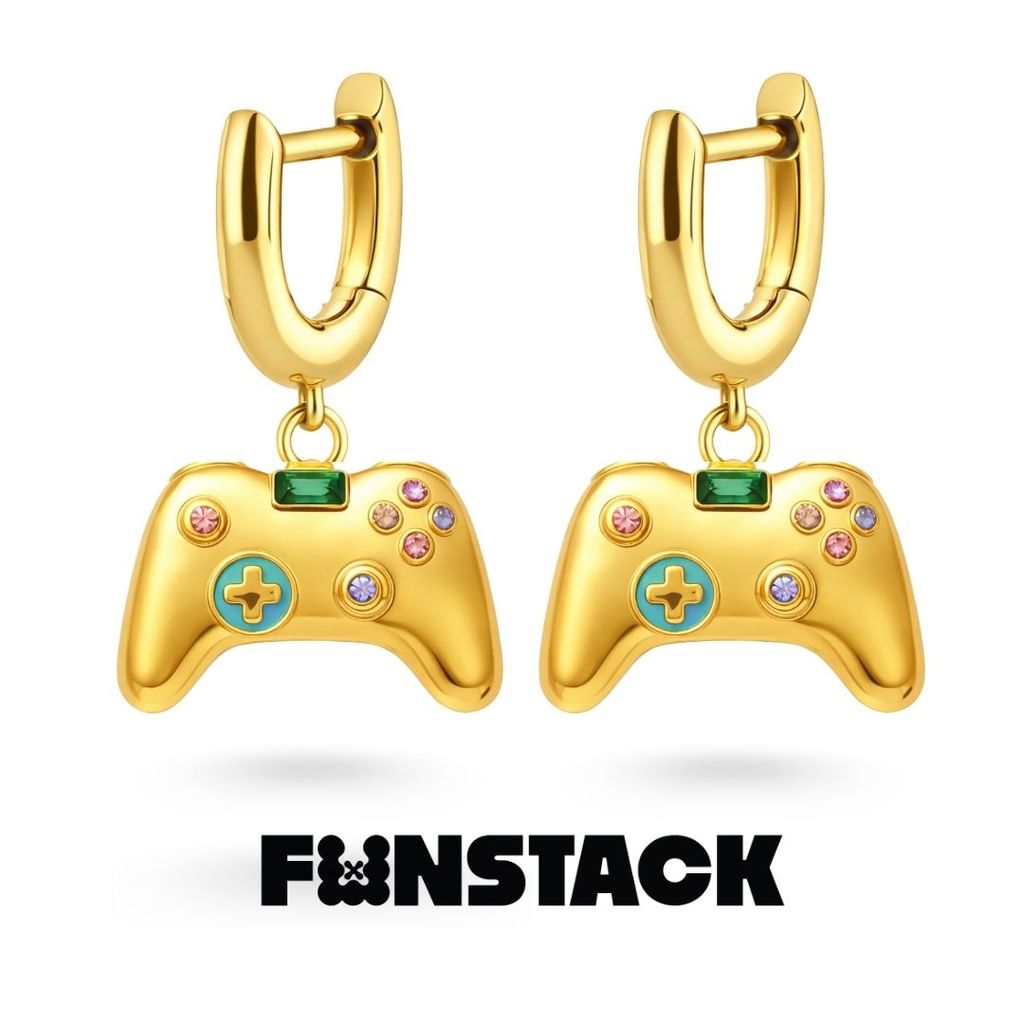 FUNSTACK ต่างหูห่วง Electornic Love Gold Play Game Console Gold Stainless Steel