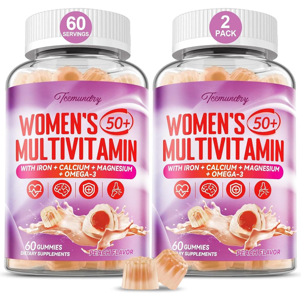 Multivitamin Gummies for Women 50 Plus - with Omega 3, Coenzyme Q10, Iron, Calcium, Zinc, Vitamin A,