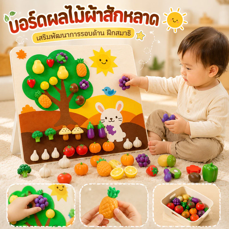 COD แผ่นผ้าฟริซผลไม้ ของเล่นเด็ก DIY เล่นจับคู่ ฝึกพัฒนาการ ของเล่นเสริมทักษะสำหรับเด็ก