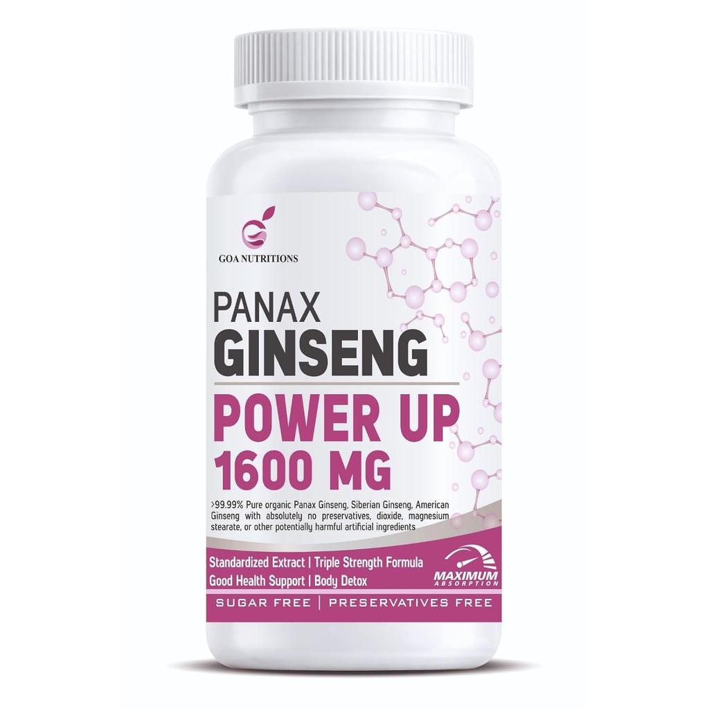 Goa Nutritions Red Korean Panax Ginseng (99% Ginseng) Triple Blend Powder with Panax, American, Sibe