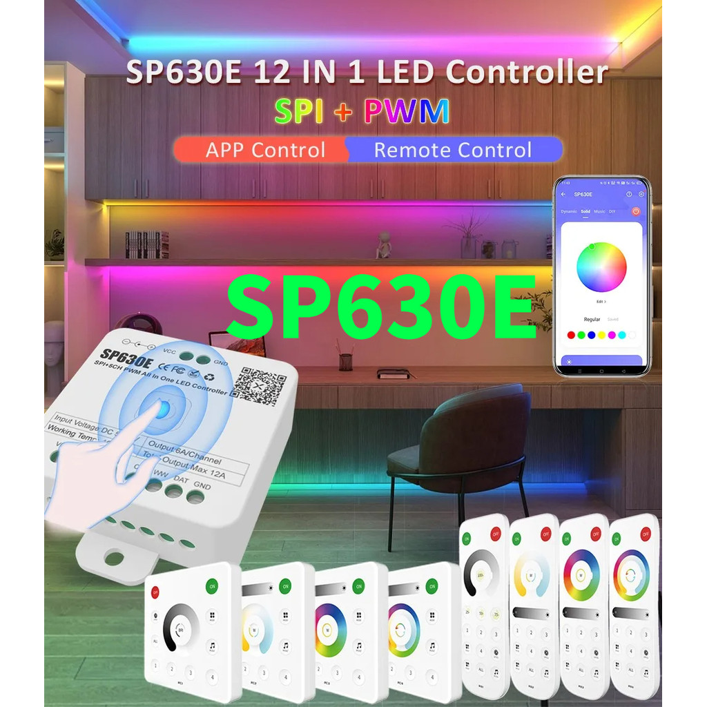 รองรับ PWM Monochrome SP630E บลูทูธ LED Controller SPI TTL IC ชิป LED Strip WS2811 WS2812B WS2813 CC