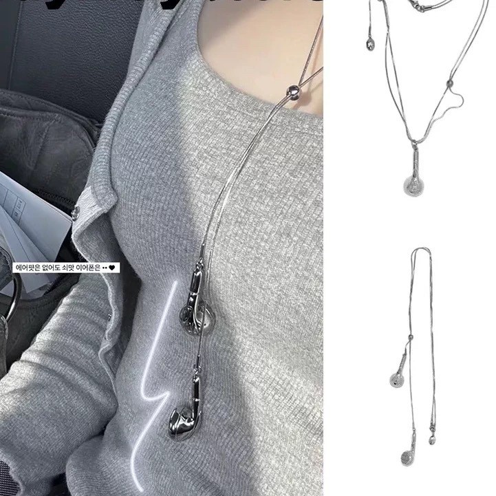 เกาหลี Niche Design Pull-out ยาวหูฟังสร้อยคอแฟชั่น All-Match สร้อยคอเสื้อกันหนาว vfr128.6