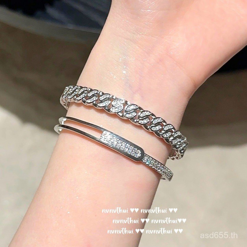 สร้อยข้อมือโซ่โค้ง Bilun River สร้อยข้อมือชุบเพทาย Cuban Ruoxing Stacked 18K Gold Gemstone Bright Ho