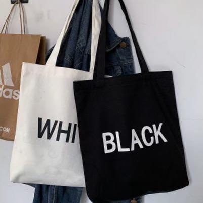 กระเป๋า Tote Bag กระเป๋าผ้ามินิมอล ขนาด 34*38CM กระเป๋าผ้า BLACK WHITE