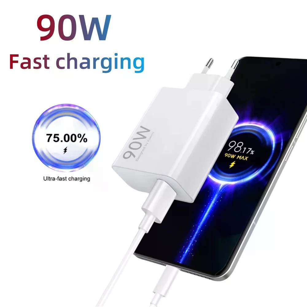 90W USB Fast Charger Wall Power Adapter 6A USB To Type-C Data Cable สําหรับ Xiaomi 15 17 iPhone Huaw