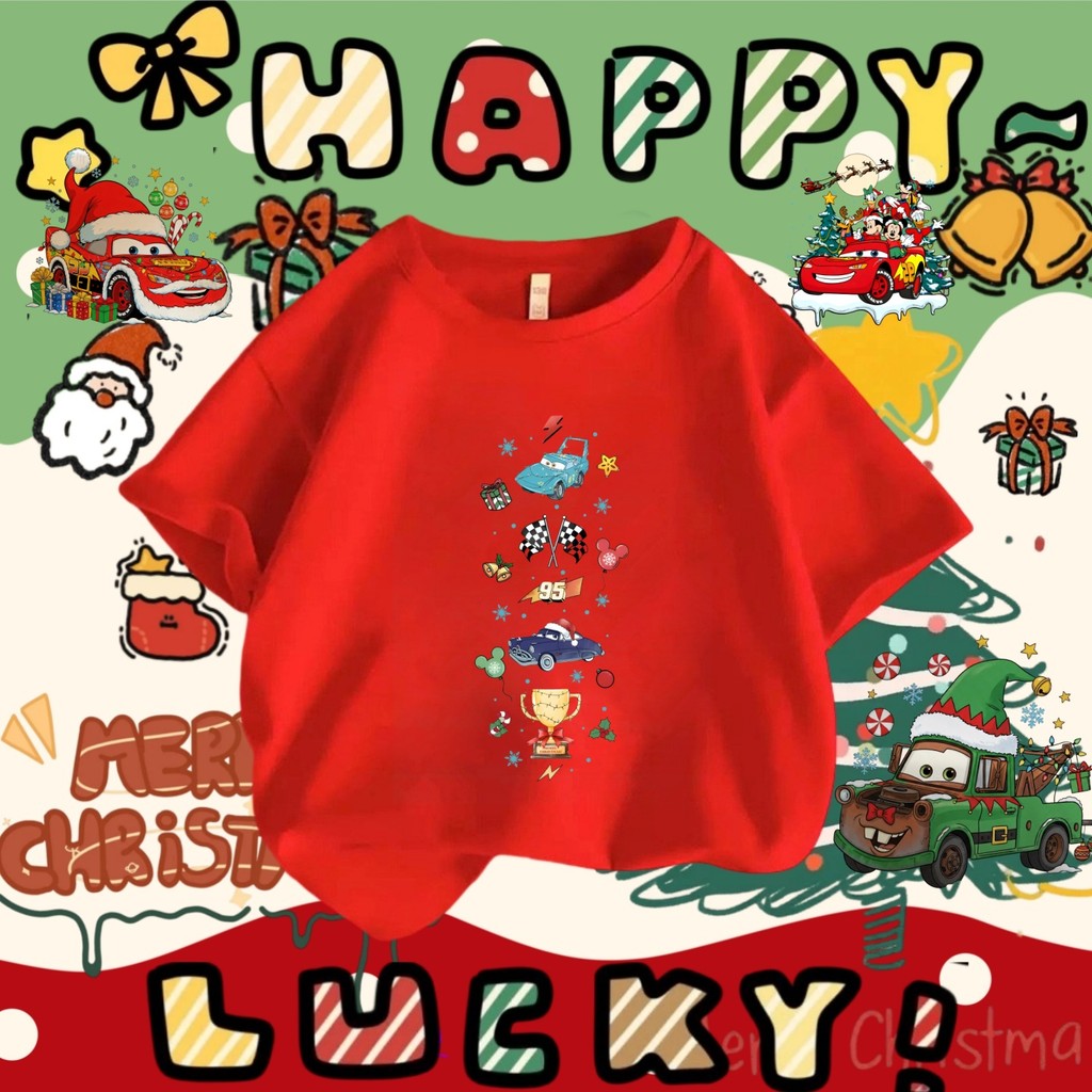 เสื้อยืดรถคริสต์มาส ชุดคู่ Lightning McQueen และ Mater ธีมคริสต์มาส McQueen 100-5XL 10